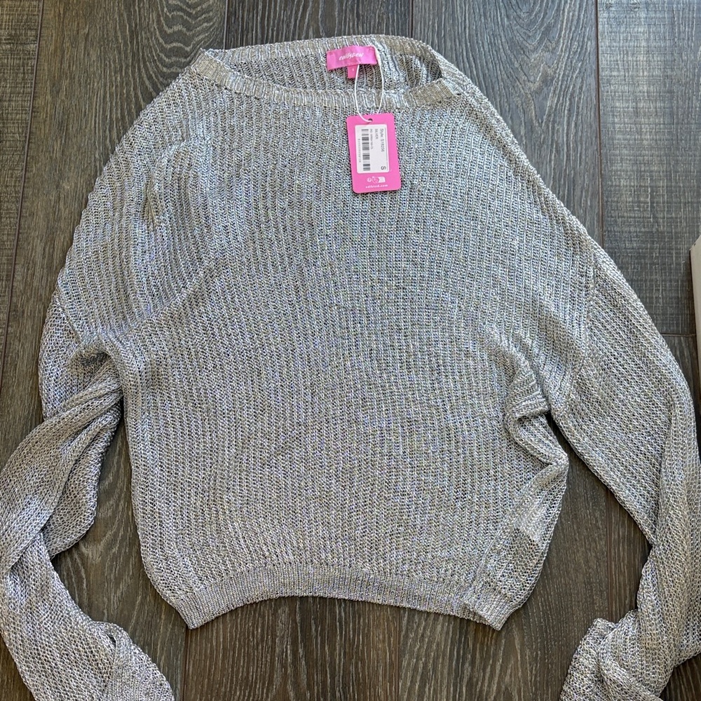 edikted silver shirt sweater sheer
